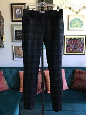 CALVIN KLEIN size 6 Gray & Black Plaid Stretch Ponte Knit Slim Skinny Pants